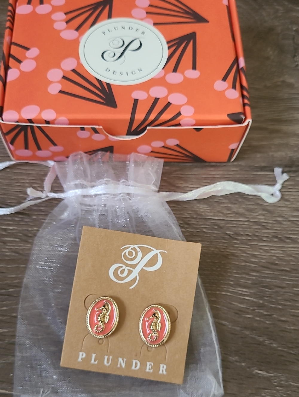 Plunder Coral Seahorse Stud Earrings